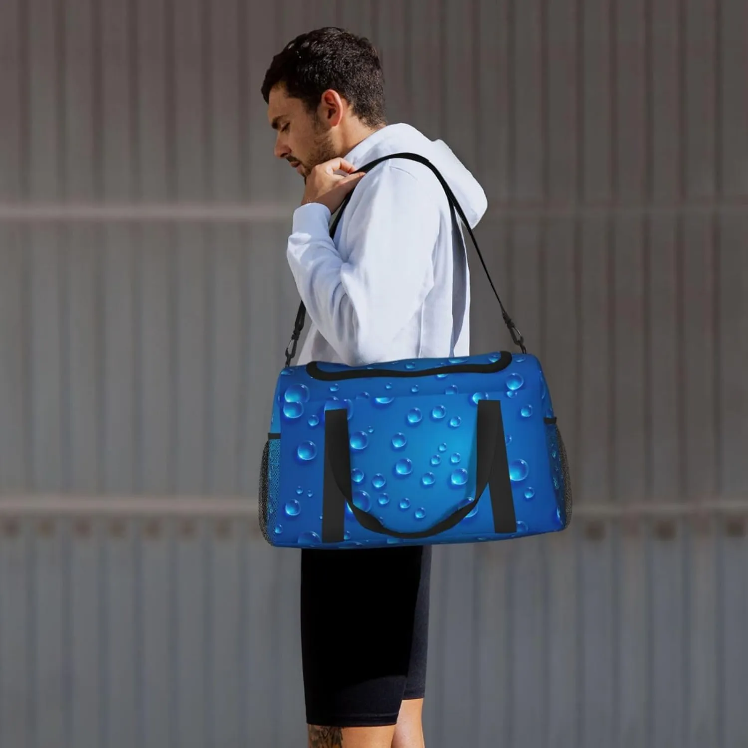 Clear Blue Water Droplets Travel Duffel Bag Large Foldable Waterproof Overnight Bag For Beach Swim Bags Pool Sports Gym