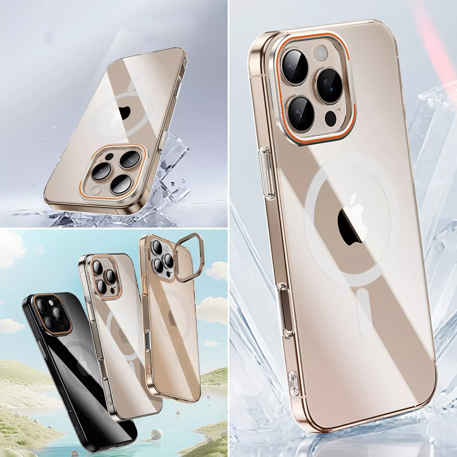 Clear Magnetic With Metallic Camera KickStand Case