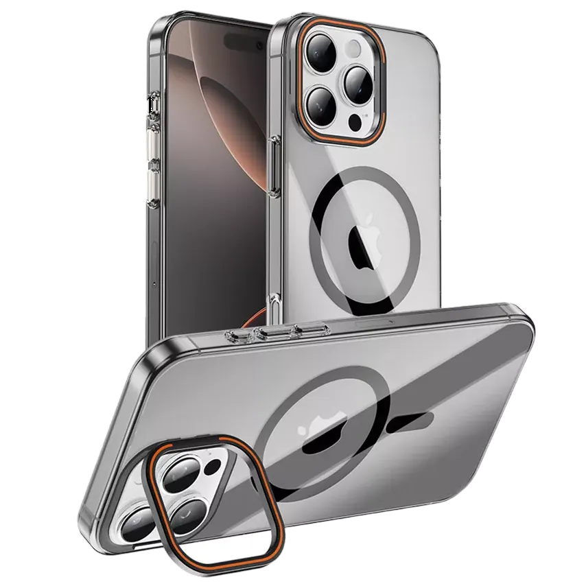 Clear Magnetic With Metallic Camera KickStand Case