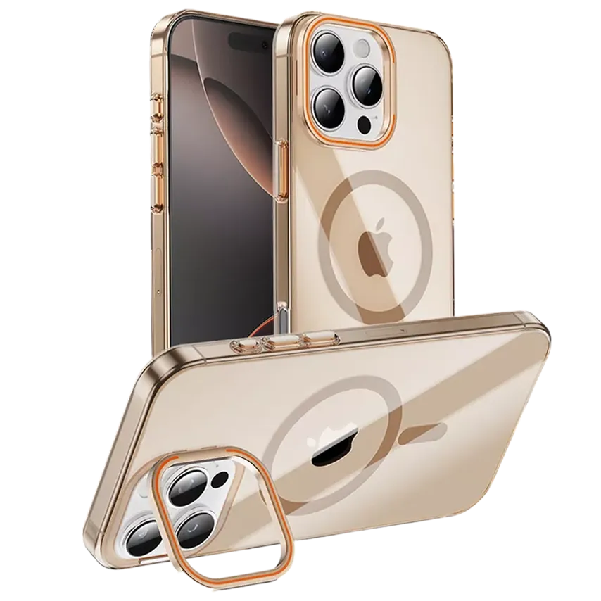 Clear Magnetic With Metallic Camera KickStand Case
