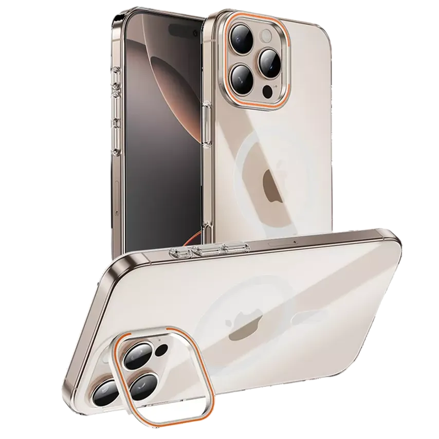 Clear Magnetic With Metallic Camera KickStand Case