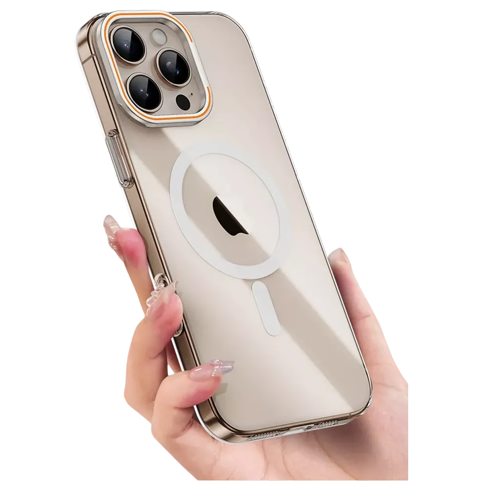 Clear Magnetic With Metallic Camera KickStand Case