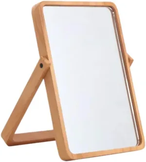 CLISPEED Foldable Wooden Makeup Mirror with LED Light Square for Women and Reflection Portable Design for Home and Travel