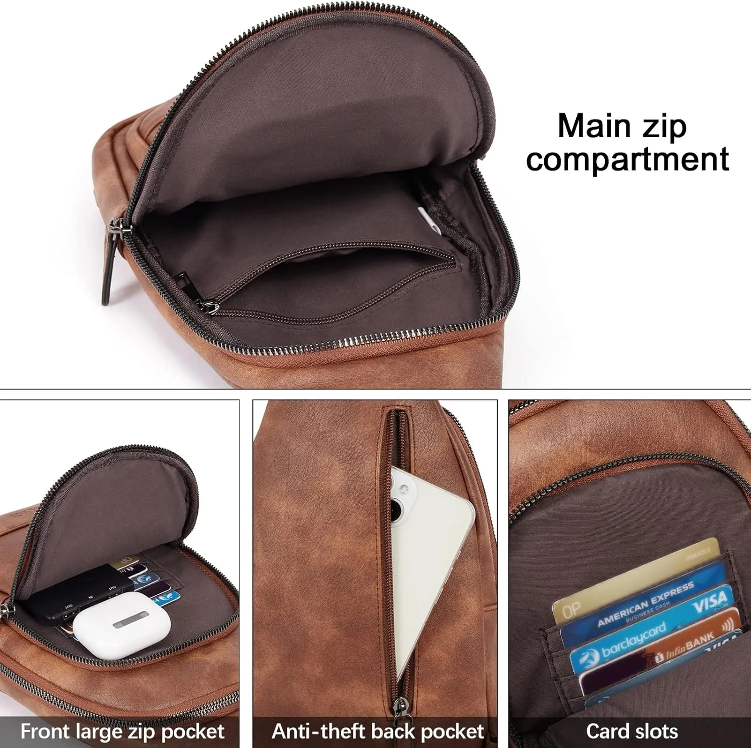 CLUCI Crossbody Bags for Women - Sling Backpack Travel Bag in Leather