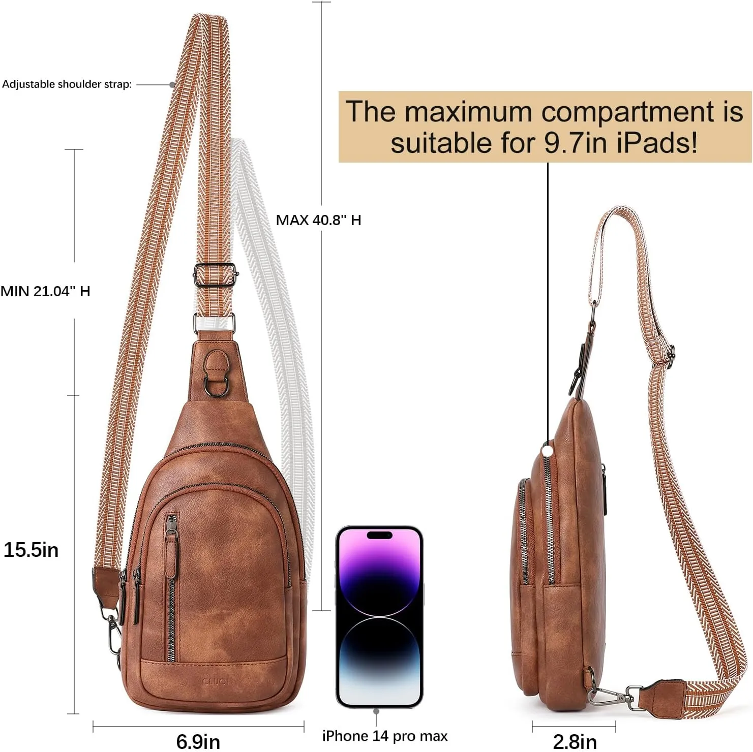 CLUCI Crossbody Bags for Women - Sling Backpack Travel Bag in Leather