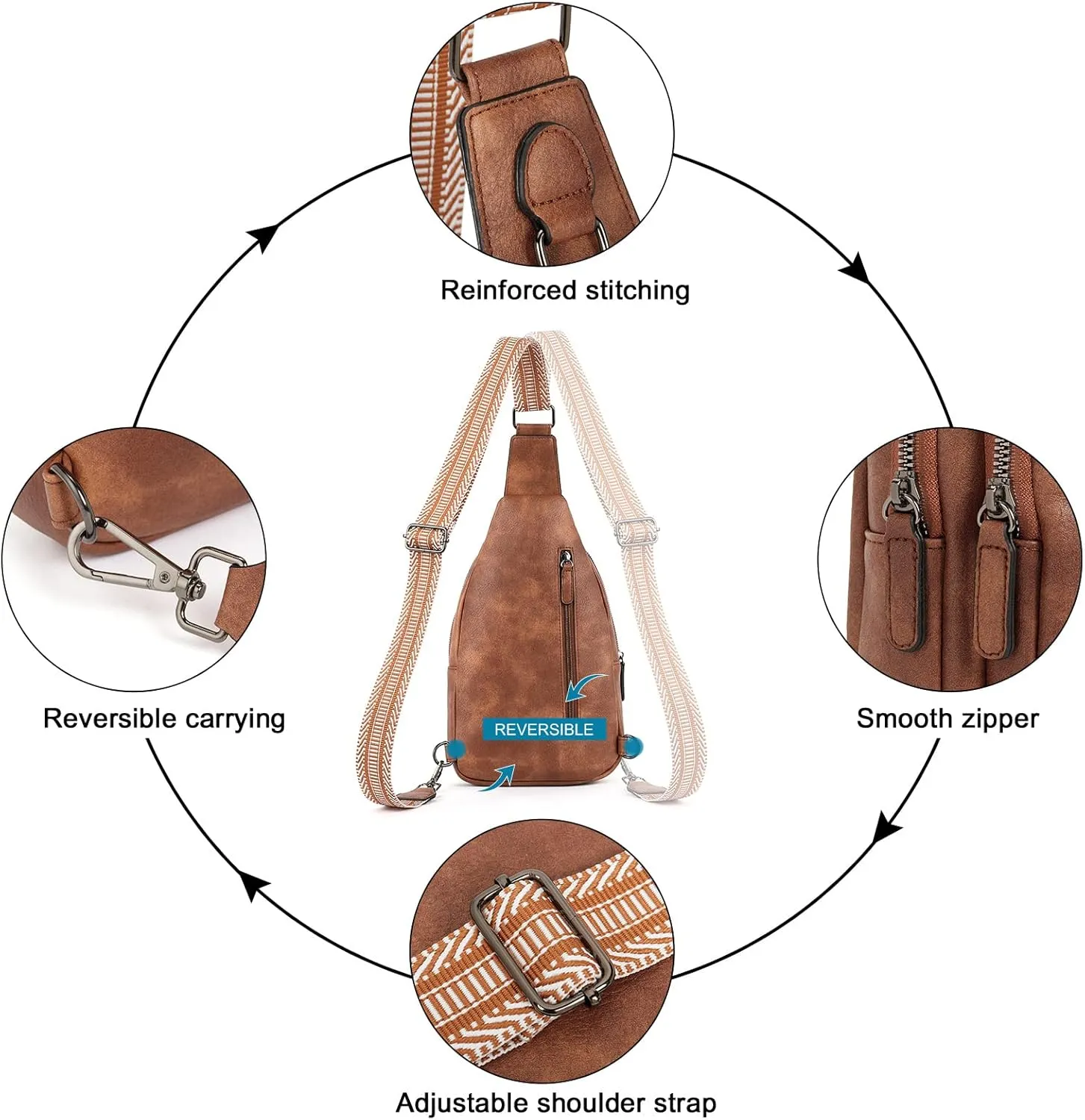 CLUCI Crossbody Bags for Women - Sling Backpack Travel Bag in Leather
