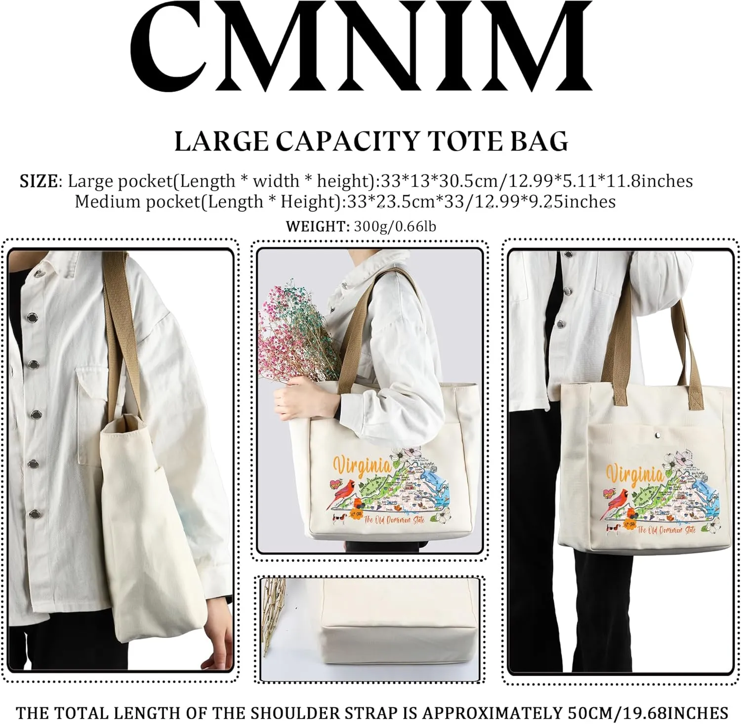 CMNIM Virginia State Tote Bag - Travel Souvenirs Gift for Moving or Welcome to Virginia