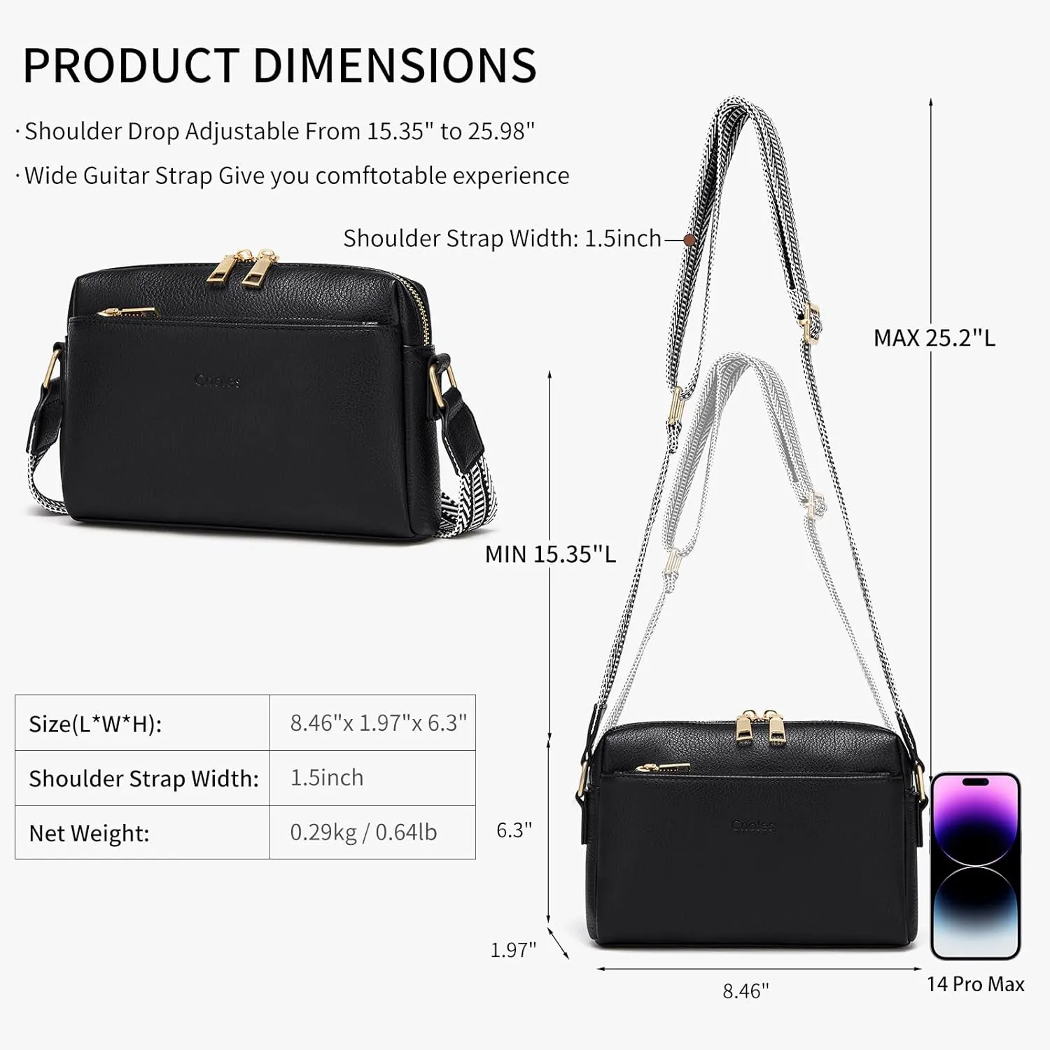 Cnoles Crossbody Bag Small Women Shoulder Cell Phone Handbags Fashion Vegan Leather Purses For Women with Guitar Strap
