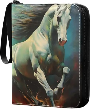 Color Horse Painting Card Binder, 400 Pockets Card Holder with 50 Sleeves, Sturdy Card Holder Folders for Game Cards & Sports Cards