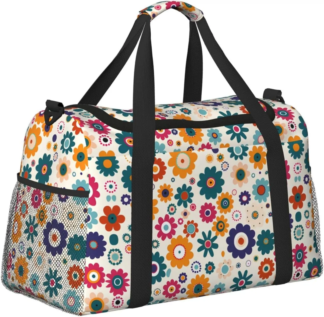 Colorful Cute Flowers Travel Weekender Overnight Bags Foldable Hand Travel Bag Sport Gym Duffel Bag For Men Women