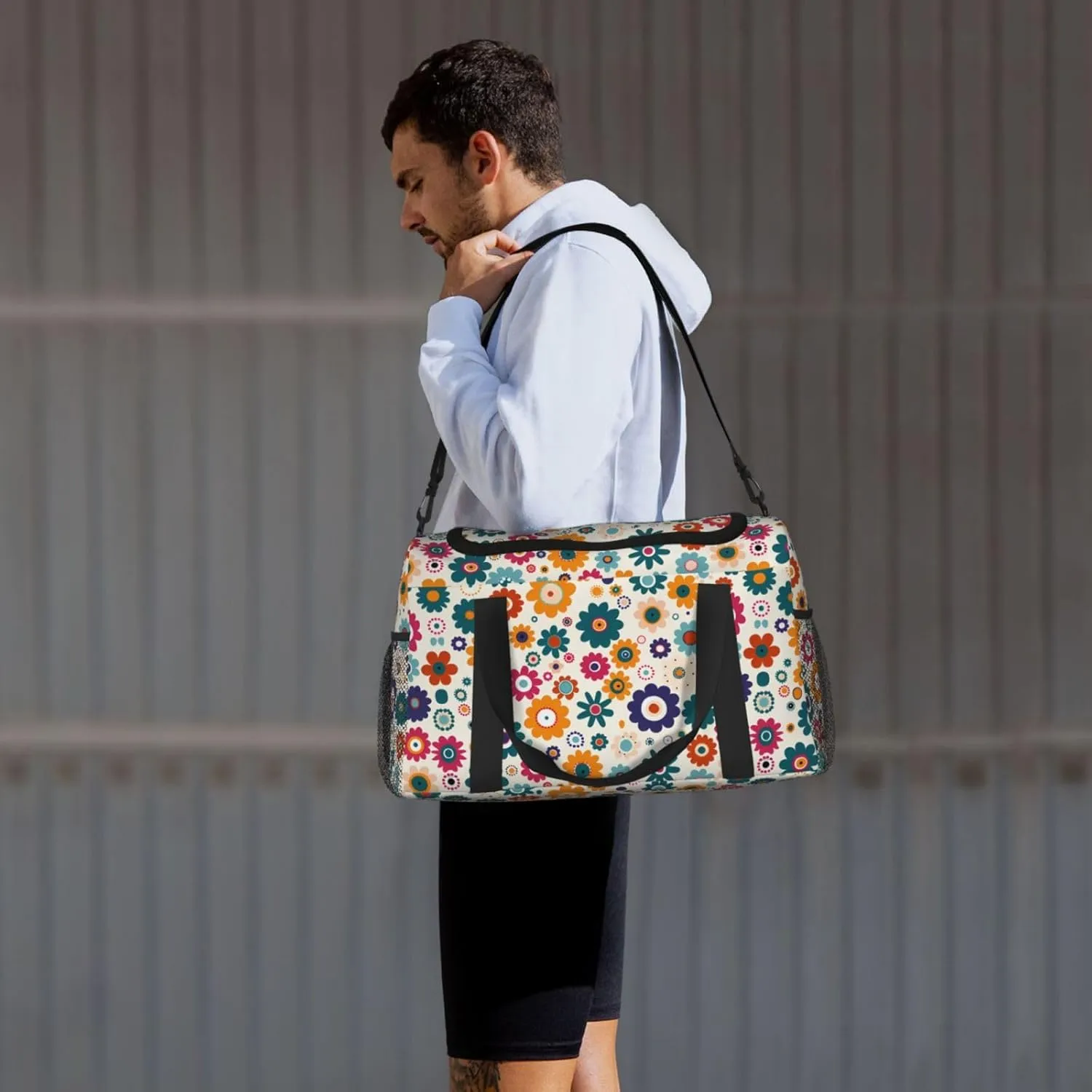 Colorful Cute Flowers Travel Weekender Overnight Bags Foldable Hand Travel Bag Sport Gym Duffel Bag For Men Women