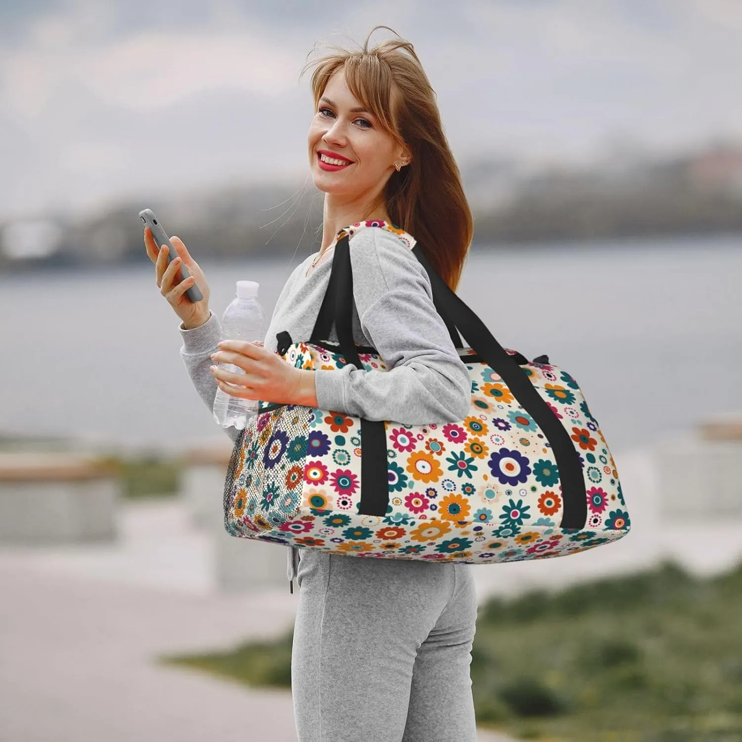 Colorful Cute Flowers Travel Weekender Overnight Bags Foldable Hand Travel Bag Sport Gym Duffel Bag For Men Women