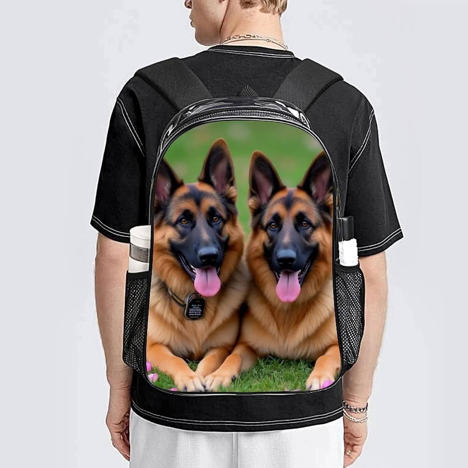 Colorful Cute Pet German Shepherd Dog Daypack Backpack Transparent Anti-Theft Multipurpose Bookbag Big Capacity Travel Hiking & Camping Rucksack With Smooth Zippers