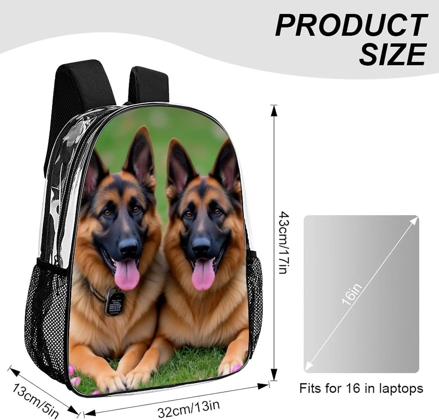 Colorful Cute Pet German Shepherd Dog Daypack Backpack Transparent Anti-Theft Multipurpose Bookbag Big Capacity Travel Hiking & Camping Rucksack With Smooth Zippers