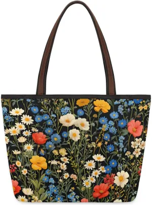 Colorful Flower Bushes Tote Bag for Women Womens Handbags Tote Bags for Travel Beach Gym