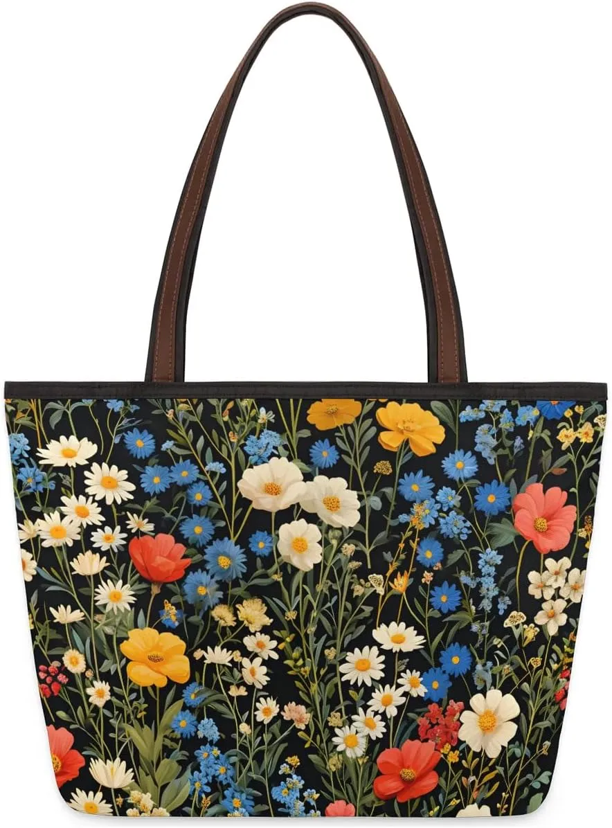 Colorful Flower Bushes Tote Bag for Women Womens Handbags Tote Bags for Travel Beach Gym