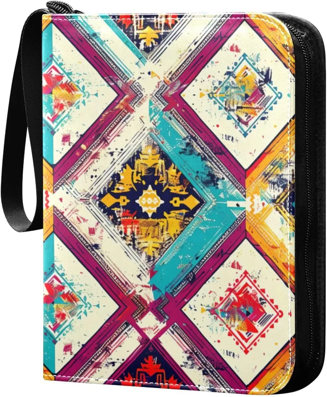Colorful Geometric Card Binder, 400 Pockets Card Holder with 50 Sleeves, Sturdy Card Holder Folders for Game Cards & Sports Cards