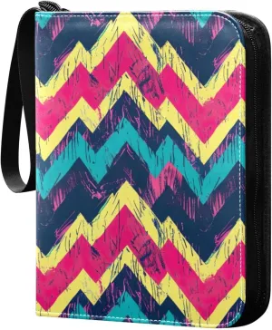 Colorful Zigzag Pattern Card Binder, 400 Pockets Card Holder with 50 Sleeves, Sturdy Card Holder Folders for Game Cards & Sports Cards