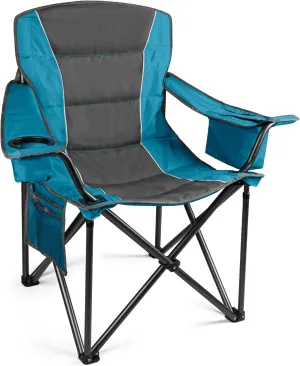 Colorsoul Heavy Duty Folding Camping Chair, Outdoor Oversized Camping Chair w/Cup Holder & Cooler Bag, Portable Padded Lawn Chair for Beach Picnic Sports, U.S. Flag(Blue)
