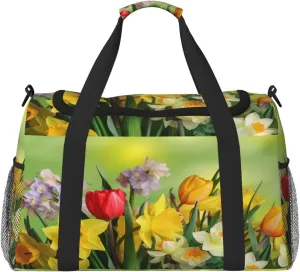 Colourful Flowers Tulips Travel Weekender Overnight Bags Foldable Hand Travel Bag Sport Gym Duffel Bag For Men Women