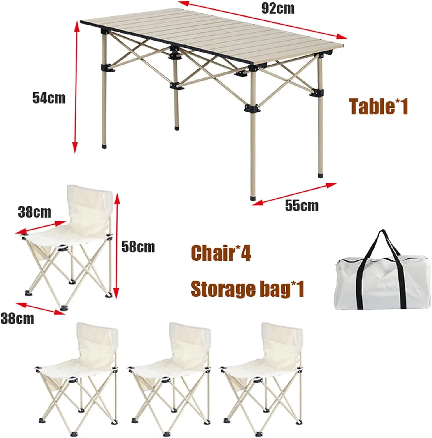 Compact Camping Folding Table Chair, Outdoor Camping Furniture Sets with Lightweight Aluminum Table and Oxford Cloth Collapsible Chairs, Easy Carrying, 5pcs