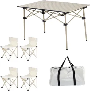 Compact Camping Folding Table Chair, Outdoor Camping Furniture Sets with Lightweight Aluminum Table and Oxford Cloth Collapsible Chairs, Easy Carrying, 5pcs