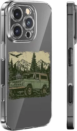 Compatible with iPhone 16 Pro Max Case 6.7 inch, Retro Buggy Green Theme Moutain Forest Western Retro Clear Phone Case Ultra Thin Anti-Scratch Transparent Phone Cover Shockproof Protective TPU Cover