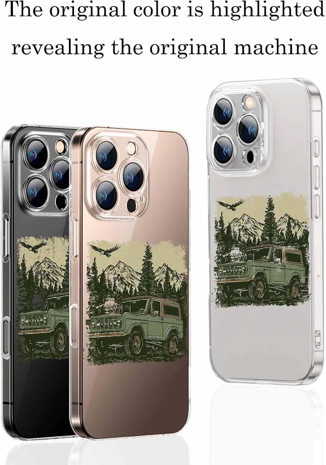 Compatible with iPhone 16 Pro Max Case 6.7 inch, Retro Buggy Green Theme Moutain Forest Western Retro Clear Phone Case Ultra Thin Anti-Scratch Transparent Phone Cover Shockproof Protective TPU Cover