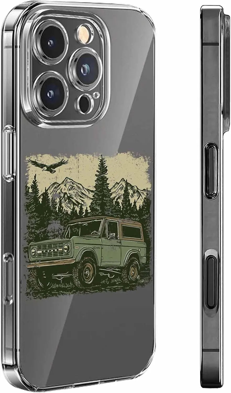 Compatible with iPhone 16 Pro Max Case 6.7 inch, Retro Buggy Green Theme Moutain Forest Western Retro Clear Phone Case Ultra Thin Anti-Scratch Transparent Phone Cover Shockproof Protective TPU Cover