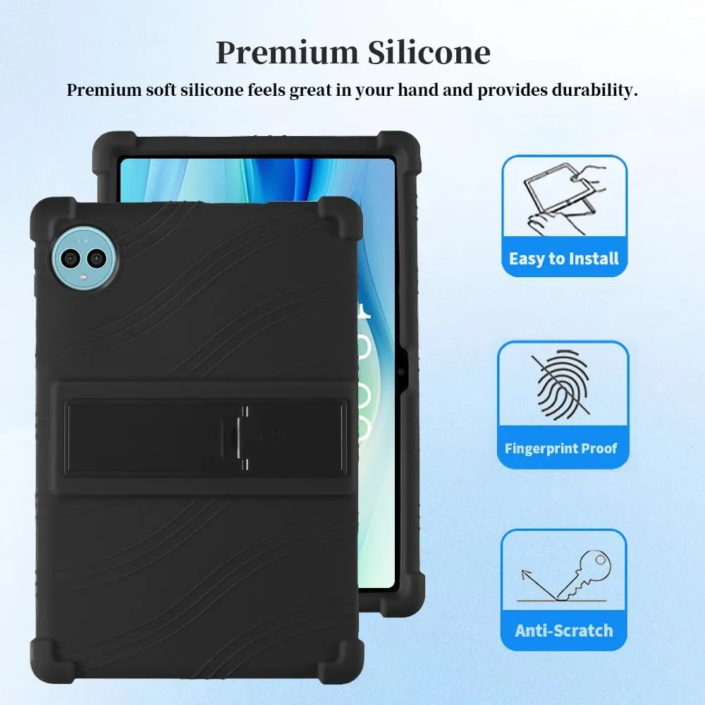 Compatible with TECLAST P50 2024 Model 11 inch Tablet Case Shockproof Soft Silicone Case, Lightweight Anti-Slip Kids Friendly Protective Cover with Kickstand for TECLAST P50 / P50S (Black)