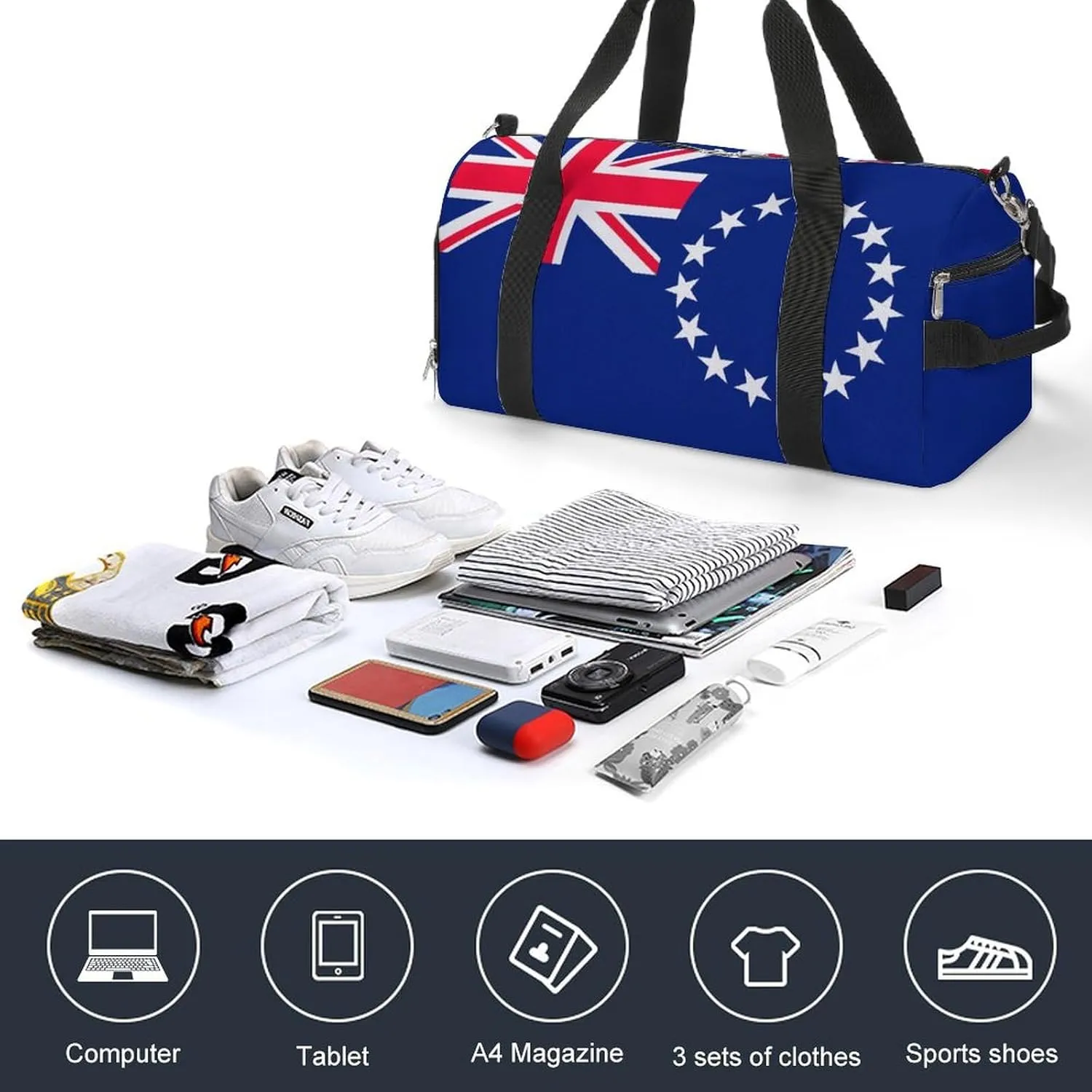 Cook Lslands Flag Gym Bag with Shoe Compartment and Wet Pocket Travel Duffel for Sports
