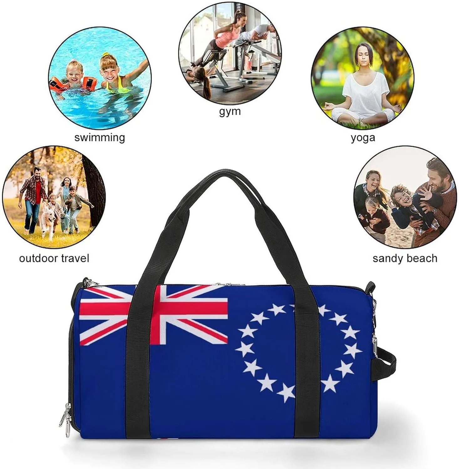 Cook Lslands Flag Gym Bag with Shoe Compartment and Wet Pocket Travel Duffel for Sports