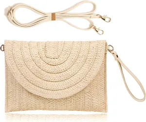 COOKOOKY Straw Clutch Handbag Summer Beach Straw Purse for Women woven Envelope Bag