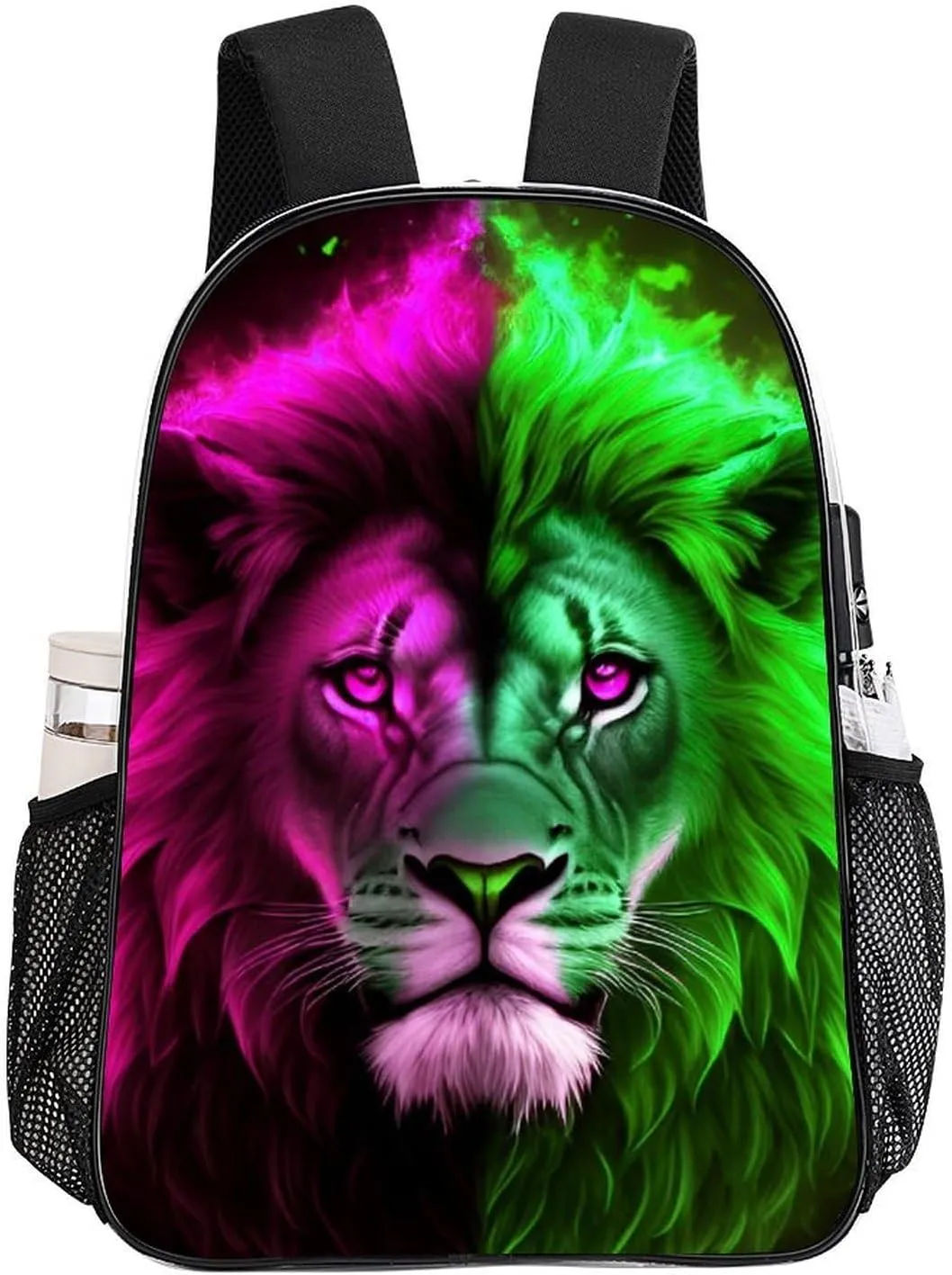 Cool Lion Blue And Red Fire Surreal Style Art Backpack Lightweight Anti-Theft Multipurpose Shoulder Bag Large Capacity Travel Hiking Backpack Transparent Bag