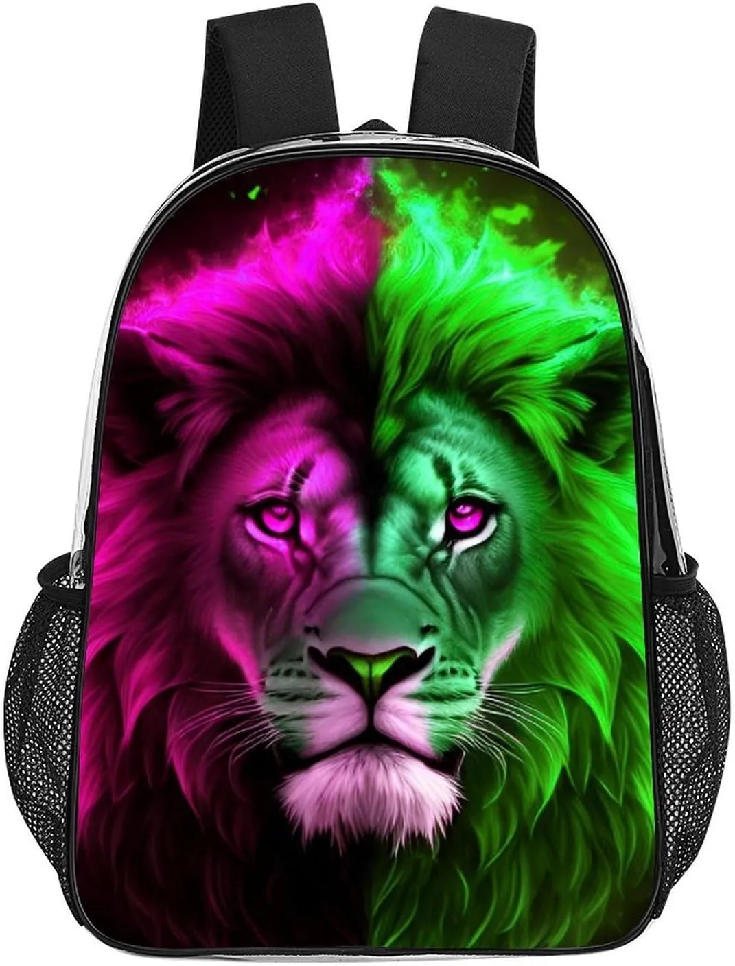 Cool Lion Blue And Red Fire Surreal Style Art Backpack Lightweight Anti-Theft Multipurpose Shoulder Bag Large Capacity Travel Hiking Backpack Transparent Bag