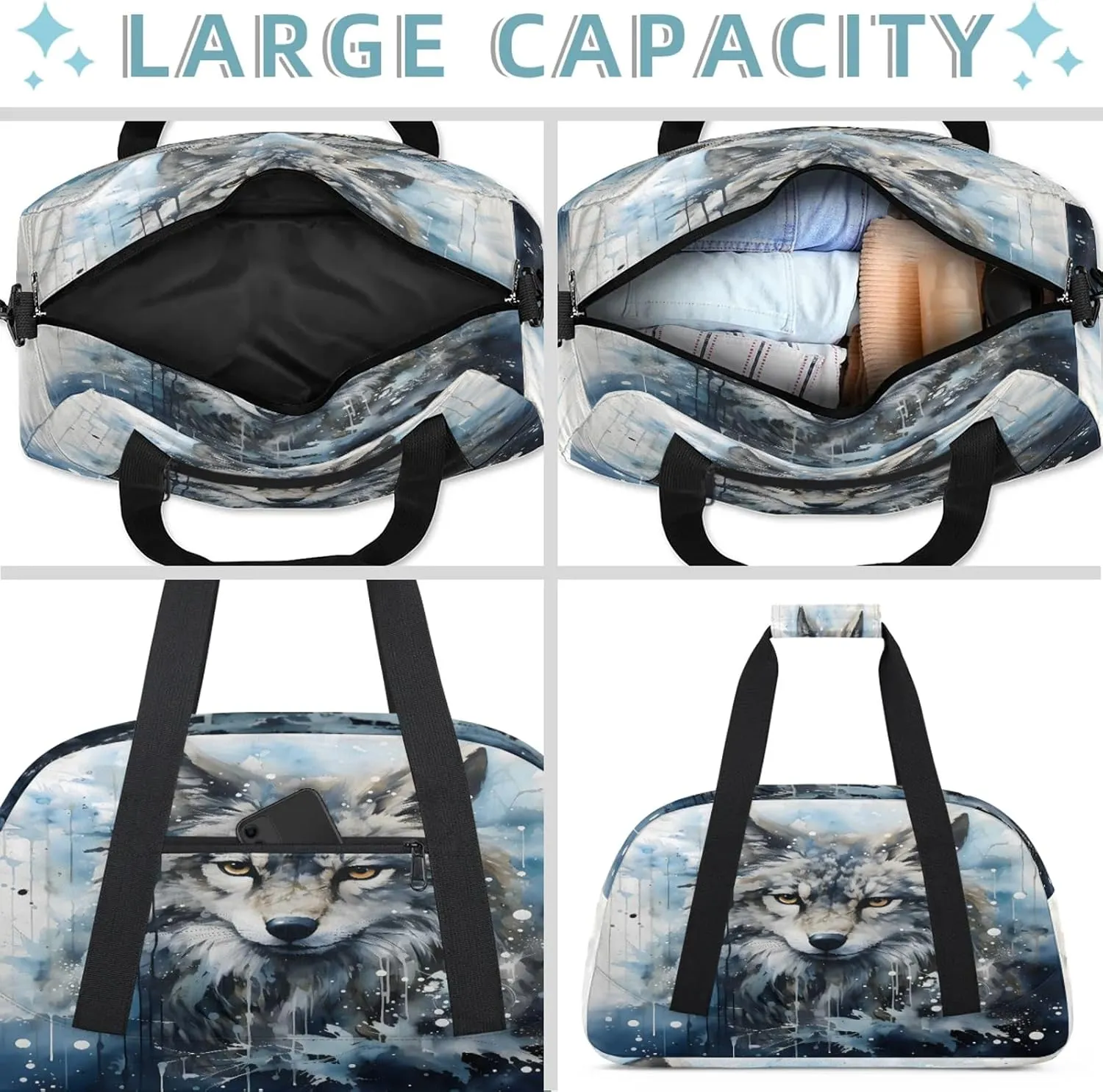 Cool Wolf Small Gym Bag 18 inch Carry On Duffel Bag for Weekender Travel Sports Workout Yoga Gymnastics Dance Ballet