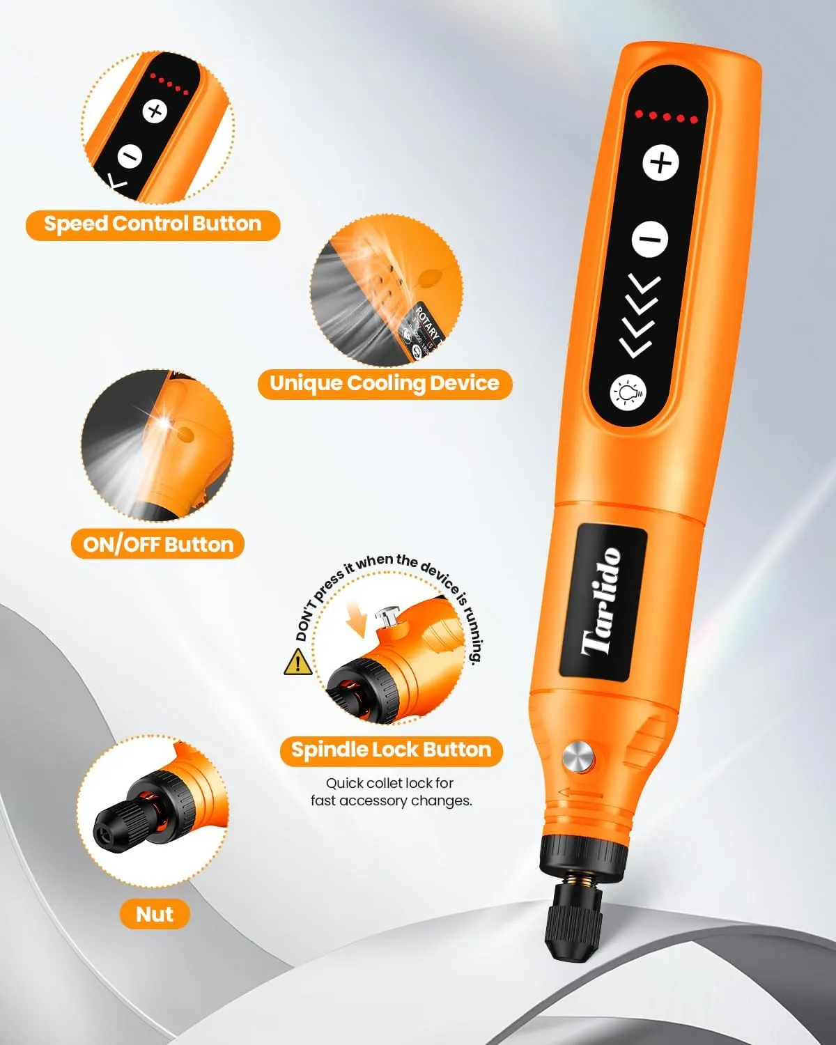 Cordless Rotary Tool Kit, 3.7V 2.0Ah Rechargeable Battery, 18000RPM 5-Speed Multi Power Carving Tools, 31Pcs Accessories, Engraving, Sanding, Grinding, Polishing, Carving, Etching, DIY-Orange