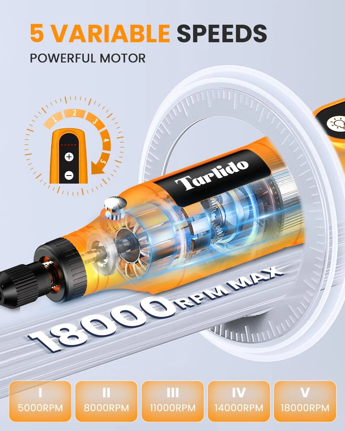 Cordless Rotary Tool Kit, 3.7V 2.0Ah Rechargeable Battery, 18000RPM 5-Speed Multi Power Carving Tools, 31Pcs Accessories, Engraving, Sanding, Grinding, Polishing, Carving, Etching, DIY-Orange