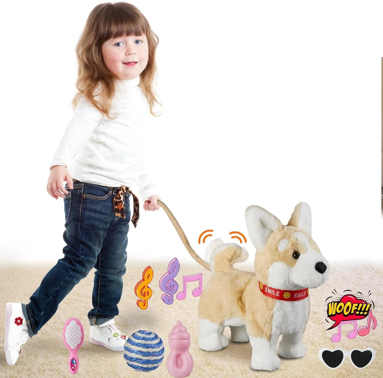 Corgi Walking Dog Toy, Musical Singing Dancing Puppy, Volume Control Interactive, Wagging Tail Shaking Head, Electronic Stuffed Animal for Kids