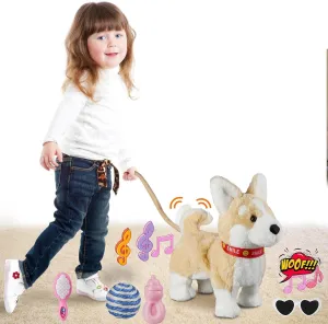 Corgi Walking Dog Toy, Musical Singing Dancing Puppy, Volume Control Interactive, Wagging Tail Shaking Head, Electronic Stuffed Animal for Kids