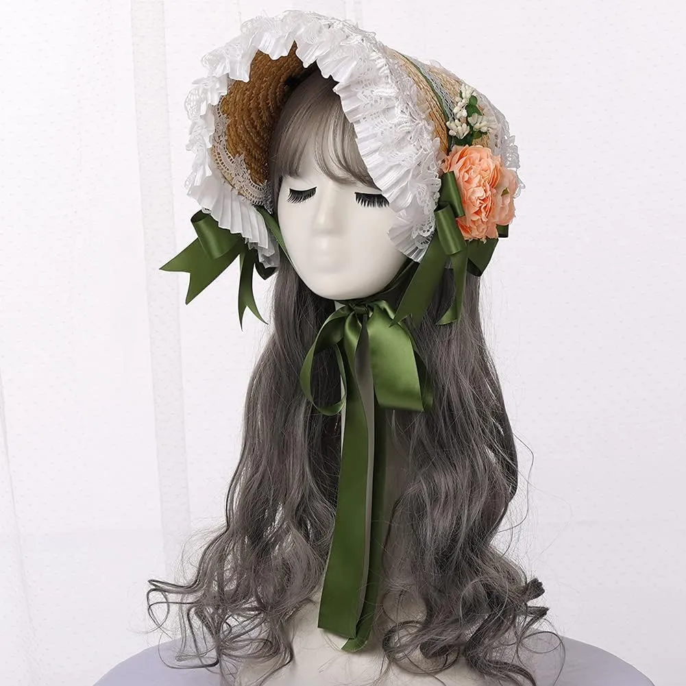 COSDREAMER Girls Women Victorian Tea Party Sun Hat Bows Flowers Straw Hats