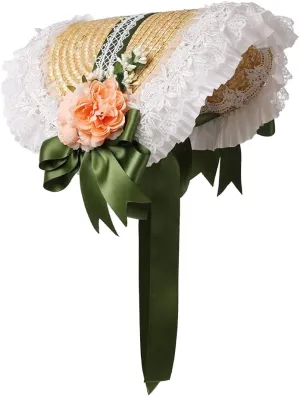 COSDREAMER Girls Women Victorian Tea Party Sun Hat Bows Flowers Straw Hats