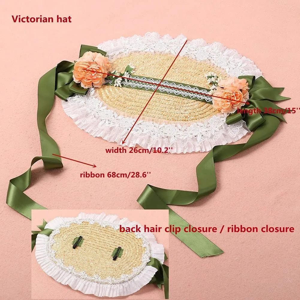 COSDREAMER Girls Women Victorian Tea Party Sun Hat Bows Flowers Straw Hats