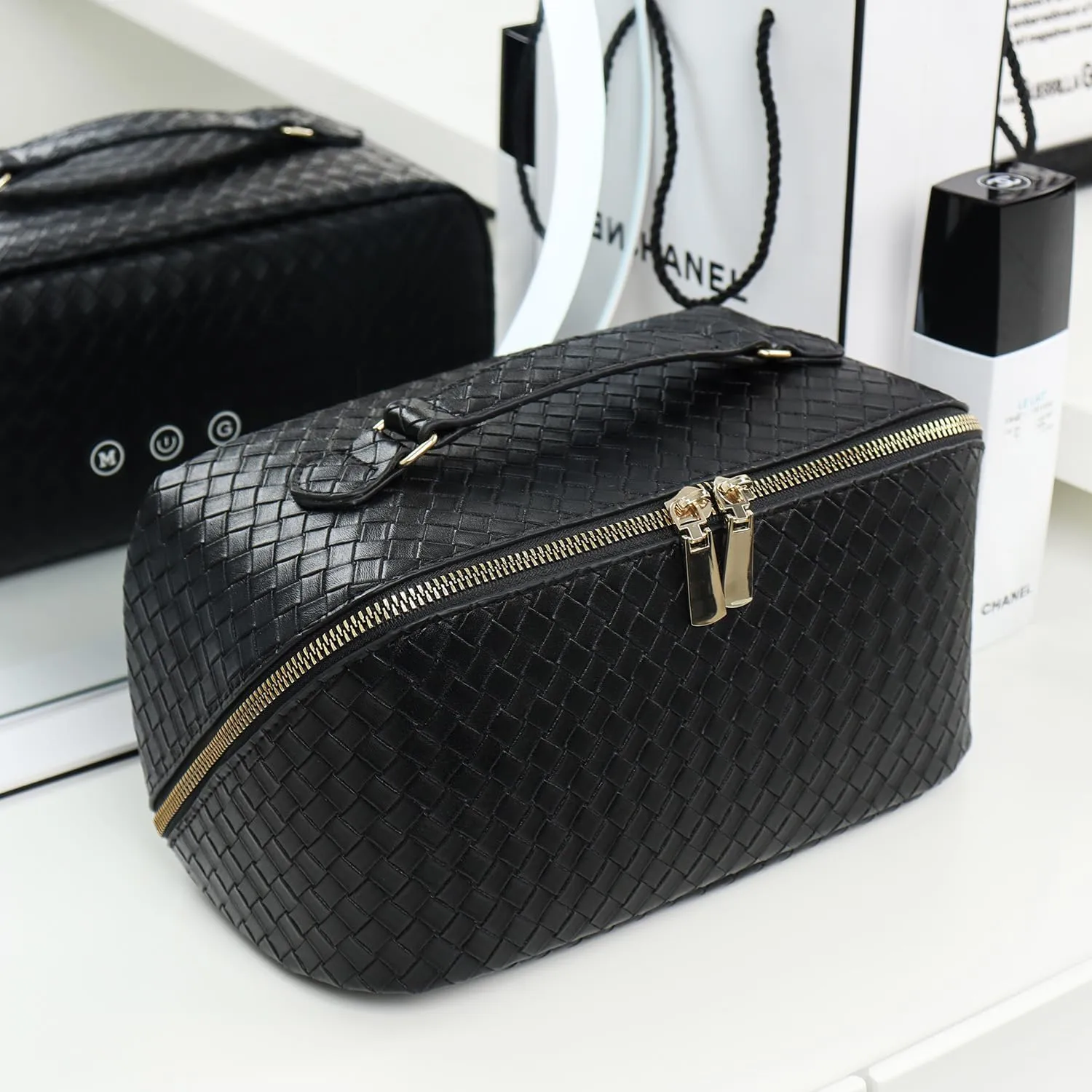 Cosmetic Bags Travel Makeup Bag for Women, Large Wide-open Waterproof Portable PU Leather Makeup Organizer Storage Toiletry Bag