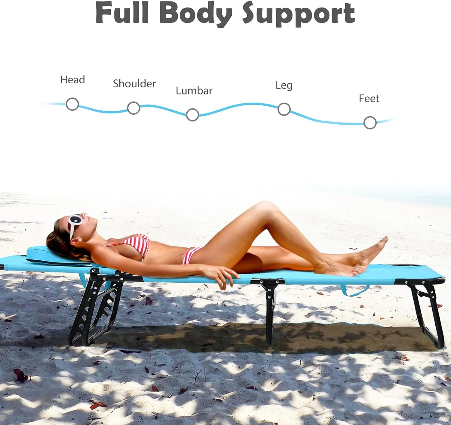 COSTWAY Tanning Chair with Face Hole, Pillows & 5-Position Adjustable Backrest, Portable with Carrying Bag, Folding Beach Chaise Lounge for Sunbathing, Seaside, Turquoise