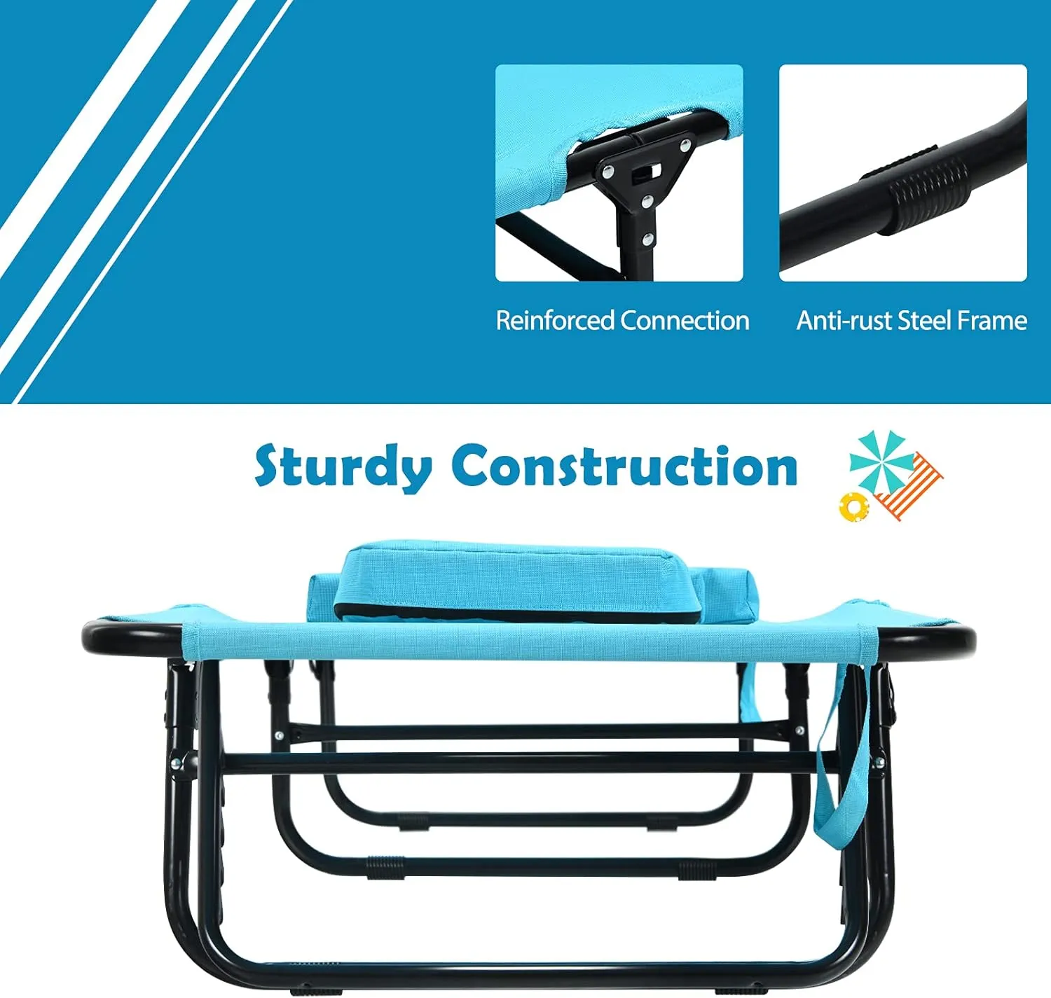 COSTWAY Tanning Chair with Face Hole, Pillows & 5-Position Adjustable Backrest, Portable with Carrying Bag, Folding Beach Chaise Lounge for Sunbathing, Seaside, Turquoise