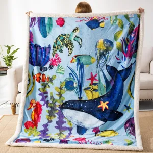 COSUSKET Throw Blanket for Kids Sherpa 50×60 inches, Underwater World Blankets, Super Soft Fuzzy Plush Flannel Blanket Girls Gifts