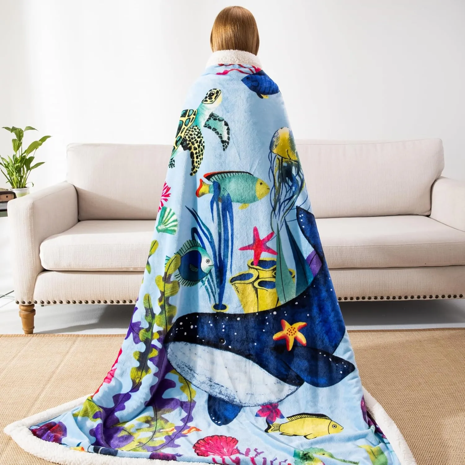 COSUSKET Throw Blanket for Kids Sherpa 50×60 inches, Underwater World Blankets, Super Soft Fuzzy Plush Flannel Blanket Girls Gifts