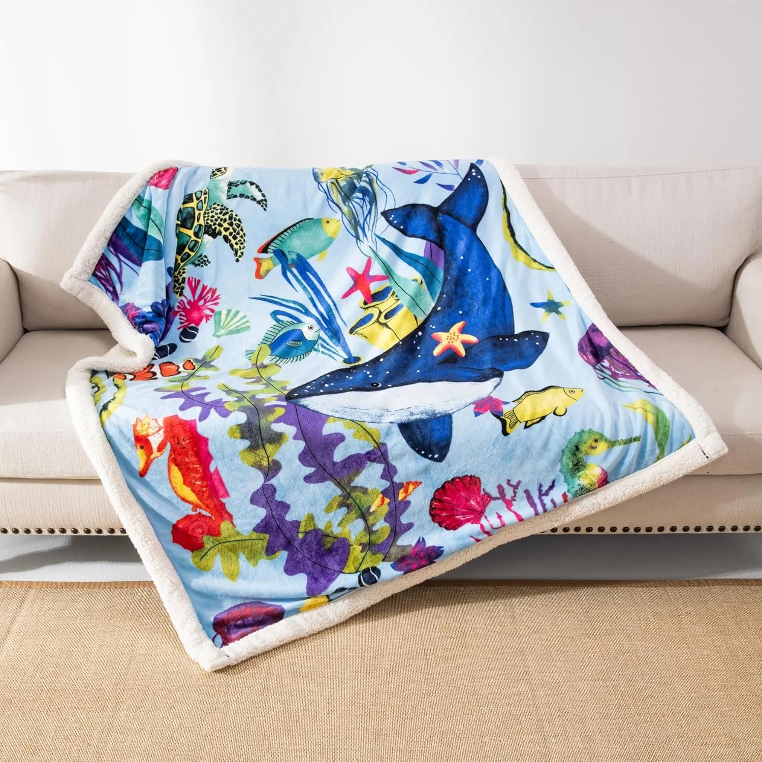 COSUSKET Throw Blanket for Kids Sherpa 50×60 inches, Underwater World Blankets, Super Soft Fuzzy Plush Flannel Blanket Girls Gifts