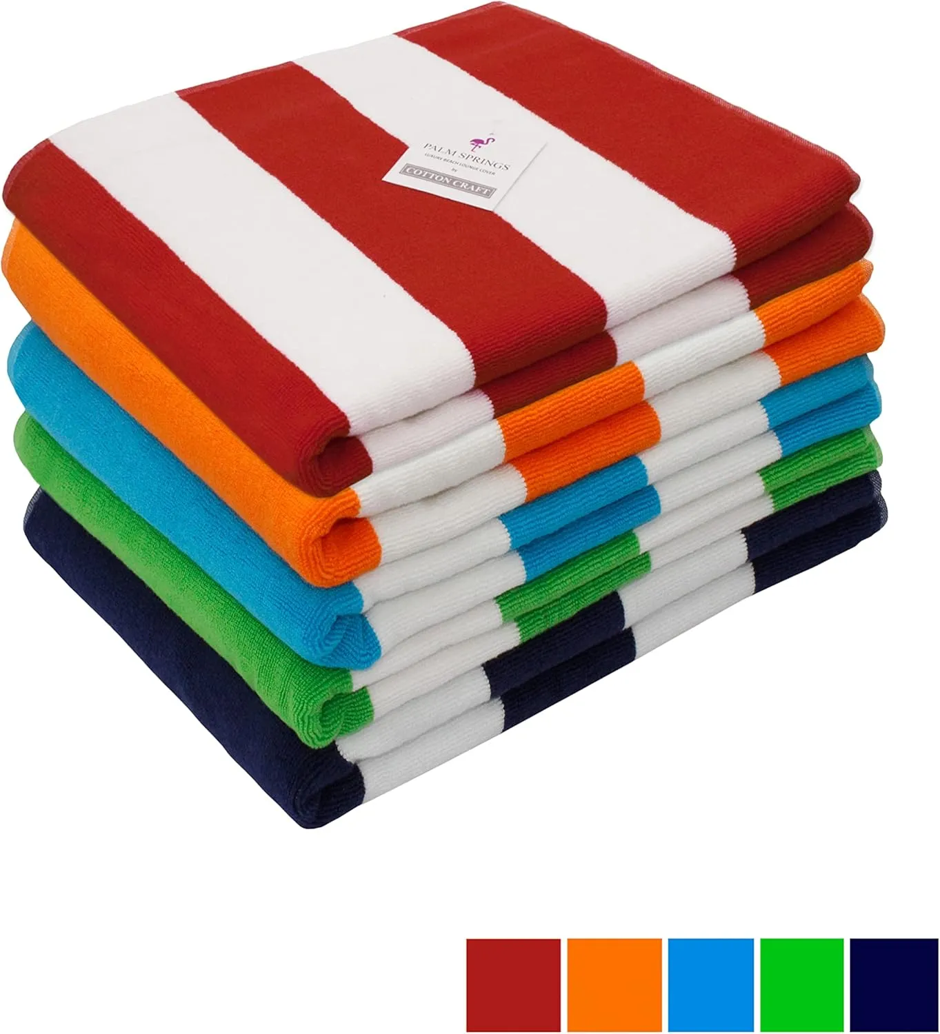 COTTON CRAFT Pool Lounge Chair Cover - 2 Pack - Chaise Beach Picnic Spa Towel - Cabana Stripe - Soft Premium Ringspun Terry Cotton - Oversized - 32 inch Wide x 82 inch Long with 7 inch Pocket – Navy